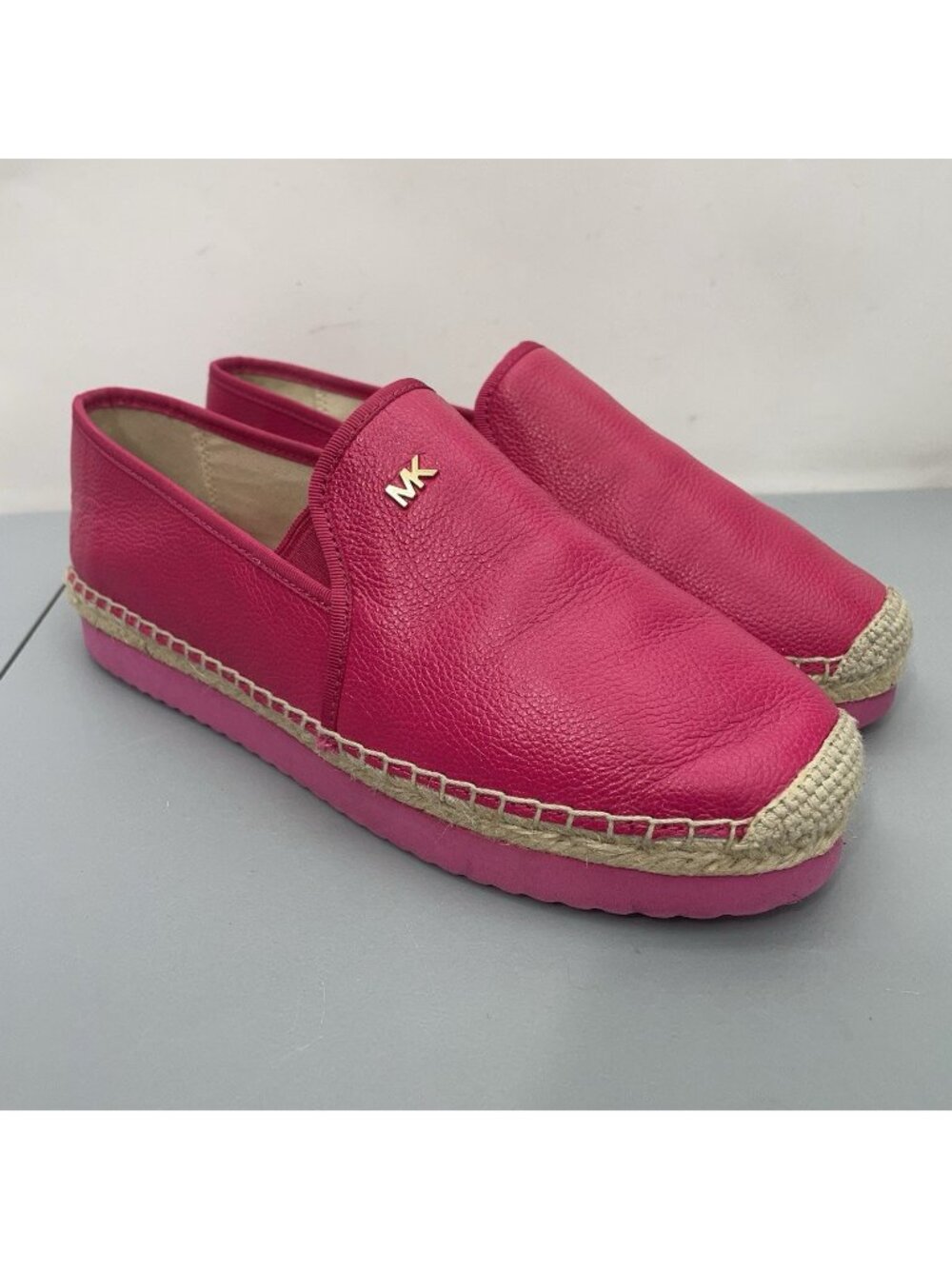 Michael Kors Hastings Espadrilles Shoes Slip On Pebbled Leather Hot Pink Women 7